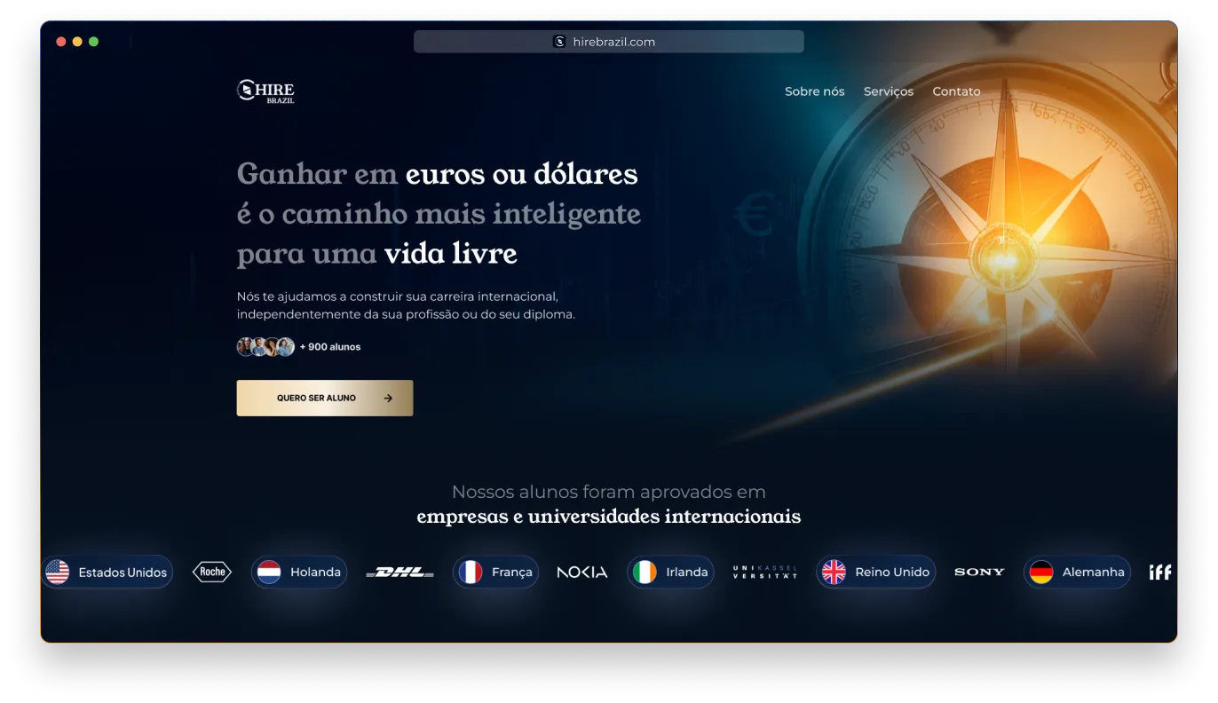 Detalhe da página de produto da Hire Brazil