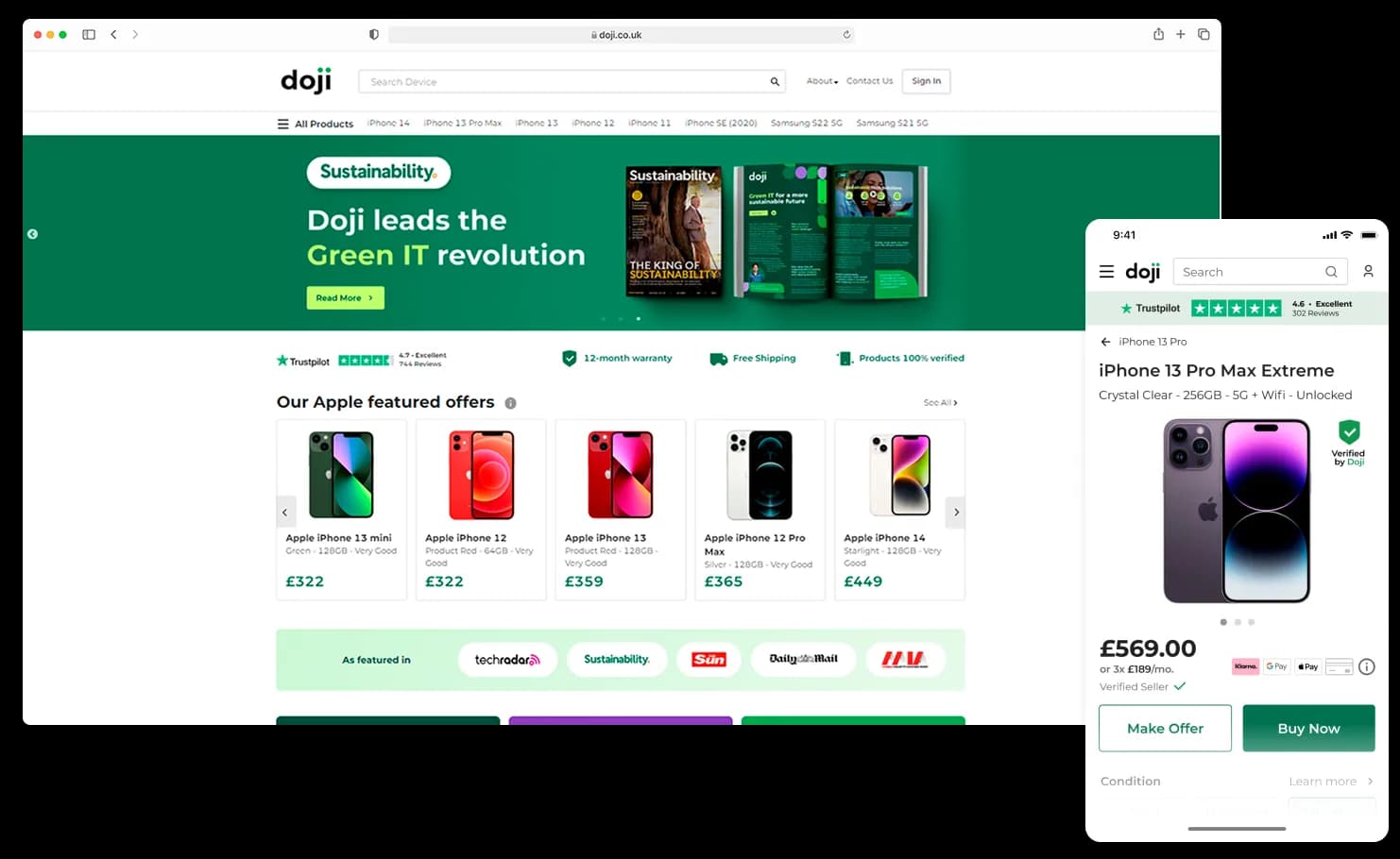 Marketplace da Doji exibido em telas