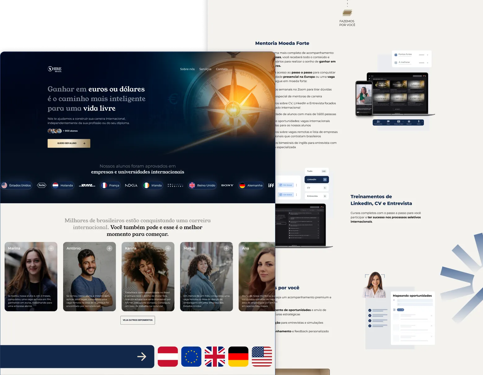 Componentes visuais do site da Hire