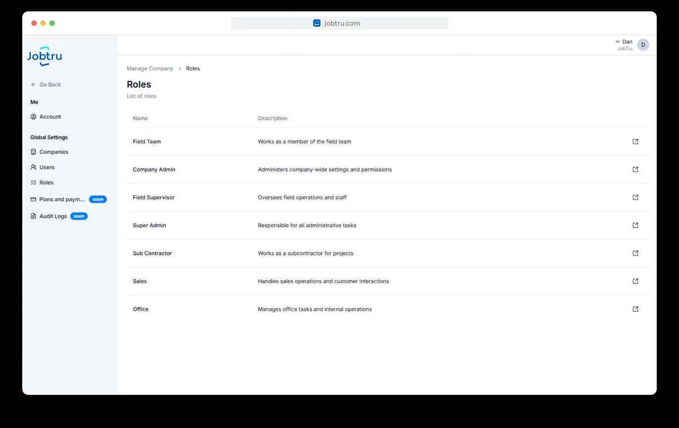 Painel desktop da Jobtru