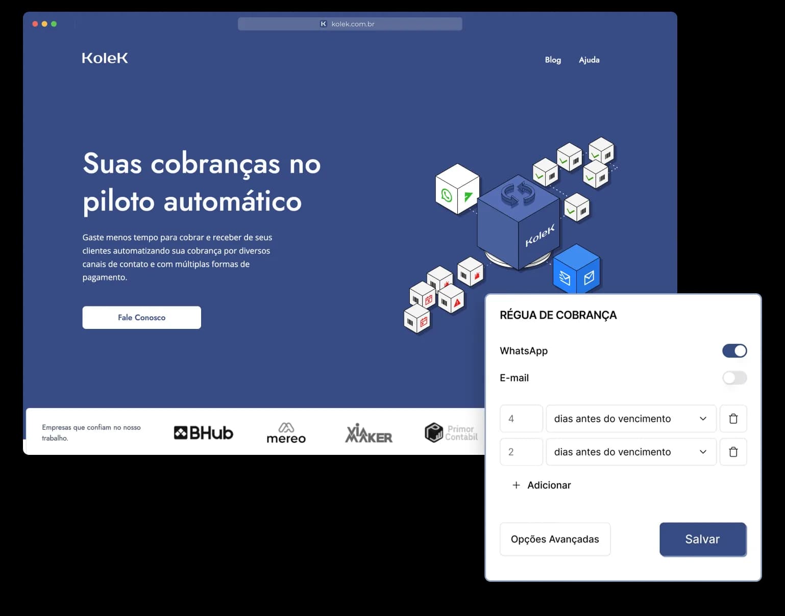 Homepage do site Kolek redesenhado